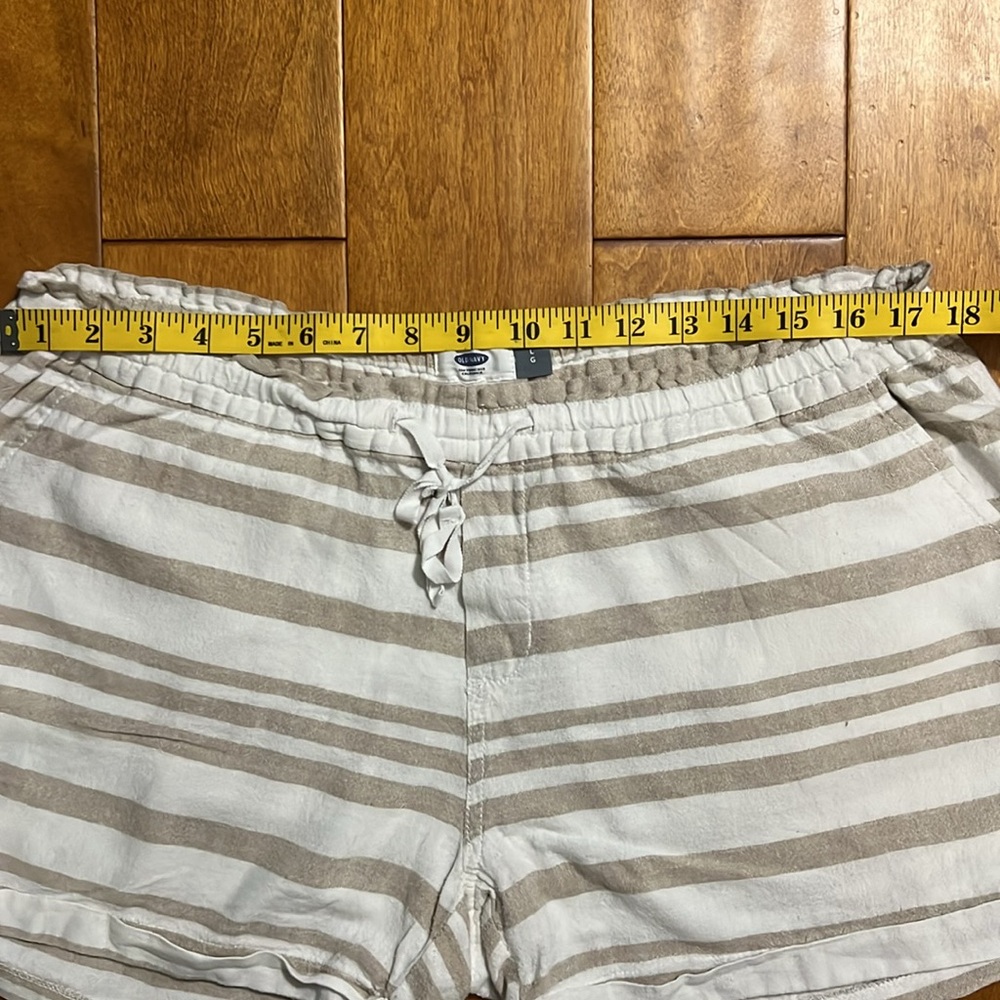 Old Navy Linen Blend High Waist Striped Shorts L Tan Cream Boho Coastal Beach - Picture 6 of 12
